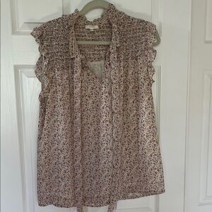Floral Ruffle Blouse in Cream and Pink